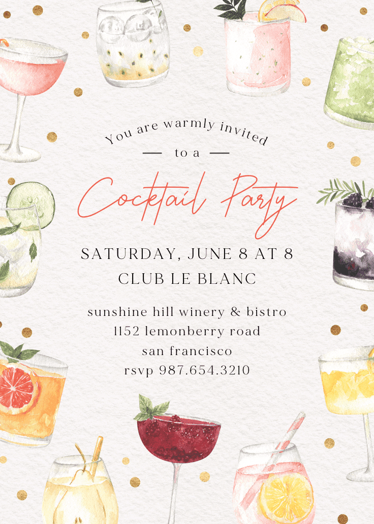 Colorful cocktails - cocktail party invitation